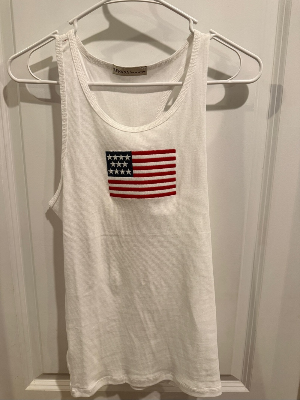 ZENANA USA Flag White Ribbed Tank Top